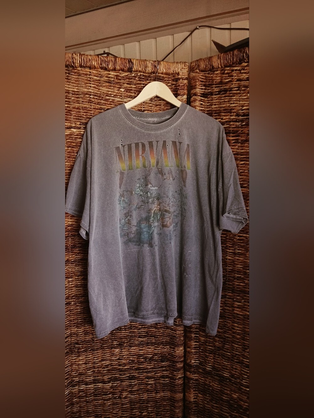 Nirvana Unplugged Washed Black Grey Destroyed Grundge Tee shirt Dress OS